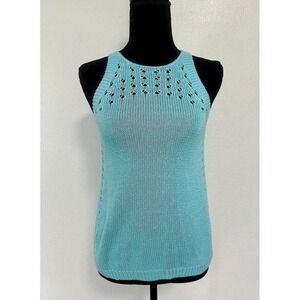 Sugartown Worldwide Blue Knit Tank Top Eyelet Detail Sleeveless Women's sz XS